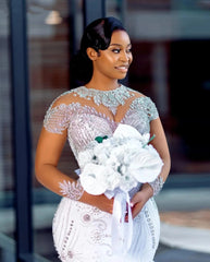 Luxurious Long SleevesHeavy Crystals Bead Mermaid Wedding Dress for Bride Marriage Organza Tiered African Aso Ebi Bridal Gown - SHOWLU FASHION STORE