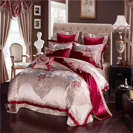Luxury 4/6/10pcs Chic Satin Cotton Bedding set 104X90"US Queen King size Duvet cover set Bed sheet/spread set Pillowcases - SHOWLU FASHION STORE