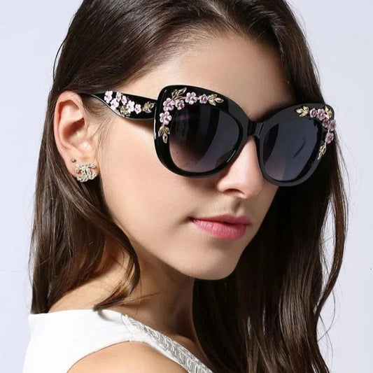 Luxury Brand Designer Oversized Cat Eye Flower Sunglasses Women Vintage Fashion Sun Glasses Trendy Punk Big Frame Pink Shades - SHOWLU FASHION STORE