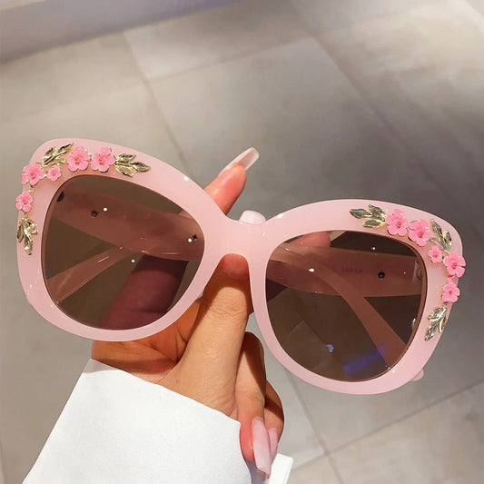 Luxury Brand Designer Oversized Cat Eye Flower Sunglasses Women Vintage Fashion Sun Glasses Trendy Punk Big Frame Pink Shades - SHOWLU FASHION STORE
