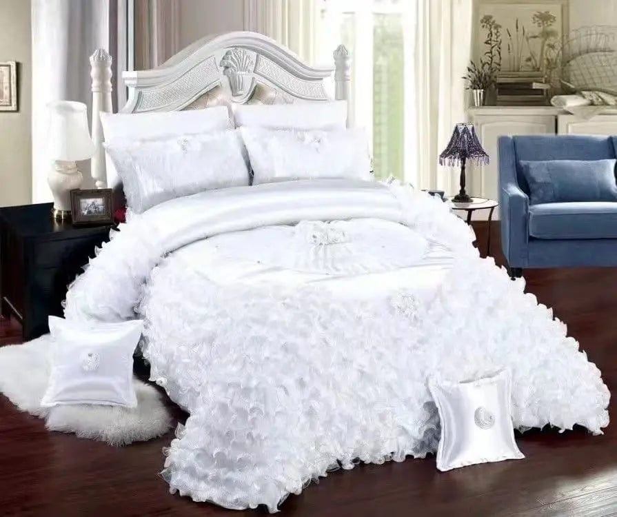 Luxury Champagne Wedding Style Jacquard Stereoscopic Lace Bedspread Bed skirt Bed Shett Coverlet Bed Cover Set Pillowcases - SHOWLU FASHION STORE