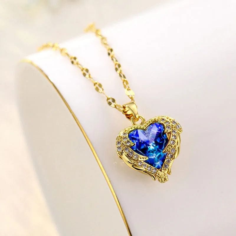 Luxury Colorful Crystal Ocean Heart Pendant Necklace For Women Korean Fashion Stainless Steel Neck Chain Female Wedding Jewelry - SHOWLU FASHION STORE