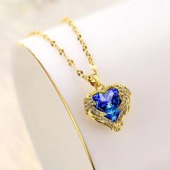 Luxury Colorful Crystal Ocean Heart Pendant Necklace For Women Korean Fashion Stainless Steel Neck Chain Female Wedding Jewelry - SHOWLU FASHION STORE
