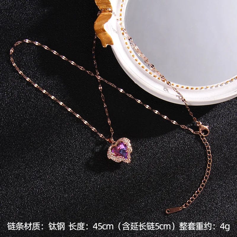 Luxury Colorful Crystal Ocean Heart Pendant Necklace For Women Korean Fashion Stainless Steel Neck Chain Female Wedding Jewelry - SHOWLU FASHION STORE