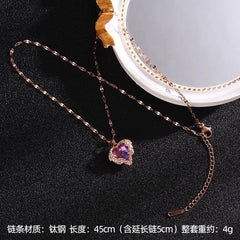 Luxury Colorful Crystal Ocean Heart Pendant Necklace For Women Korean Fashion Stainless Steel Neck Chain Female Wedding Jewelry - SHOWLU FASHION STORE