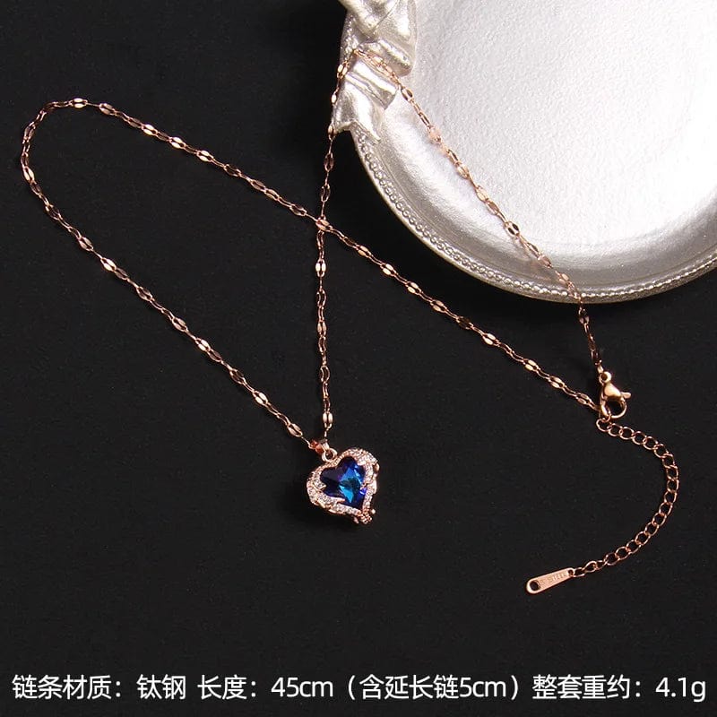Luxury Colorful Crystal Ocean Heart Pendant Necklace For Women Korean Fashion Stainless Steel Neck Chain Female Wedding Jewelry - SHOWLU FASHION STORE