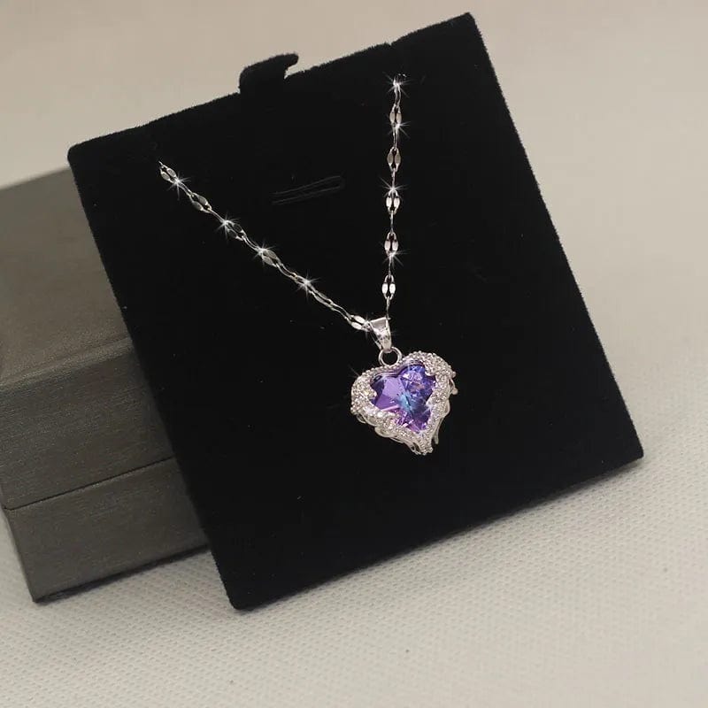 Luxury Colorful Crystal Ocean Heart Pendant Necklace For Women Korean Fashion Stainless Steel Neck Chain Female Wedding Jewelry - SHOWLU FASHION STORE