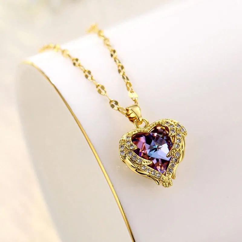 Luxury Colorful Crystal Ocean Heart Pendant Necklace For Women Korean Fashion Stainless Steel Neck Chain Female Wedding Jewelry - SHOWLU FASHION STORE