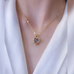 Luxury Colorful Crystal Ocean Heart Pendant Necklace For Women Korean Fashion Stainless Steel Neck Chain Female Wedding Jewelry - SHOWLU FASHION STORE