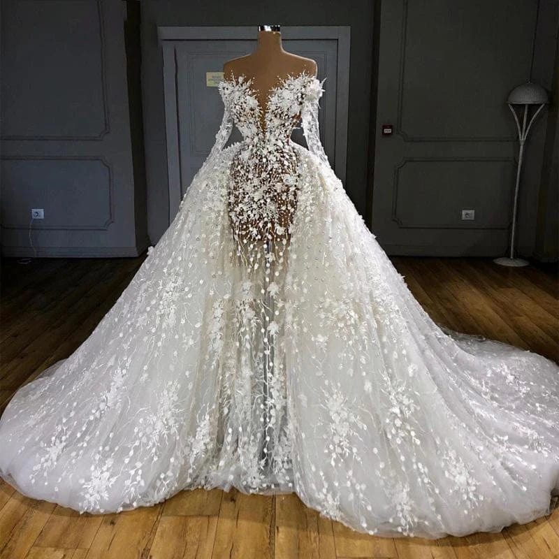 Luxury High End Arab Bride Ladies Wedding Party Beach Wedding Dubai Sweeping Train Long Sleeve Shiny Vestido De Novia 2023 - SHOWLU FASHION STORE
