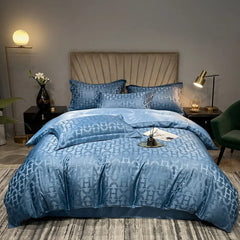 Luxury Jacquard Bedding Sets White Comfort A/B High - End Embroidery Duvet Cover Pillowcase Exquisite Bed Sheet Queen King Size - SHOWLU FASHION STORE