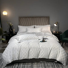Luxury Jacquard Bedding Sets White Comfort A/B High - End Embroidery Duvet Cover Pillowcase Exquisite Bed Sheet Queen King Size - SHOWLU FASHION STORE