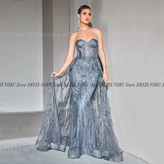 Luxury Lace Party Dress Strapless Floor Length Mermaid Evening Gown For Woman Custom Glitter Christmas Fiesta 2023 Prom Wear - SHOWLU FASHION STORE