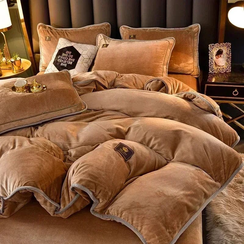 Luxury Milk Velvet Ultra - thick Warm Bedding Set for Winter Warmth Skin - friendly Duvet Cover Set King Antistatic Quilt Cover Sets - SHOWLU FASHION STORE