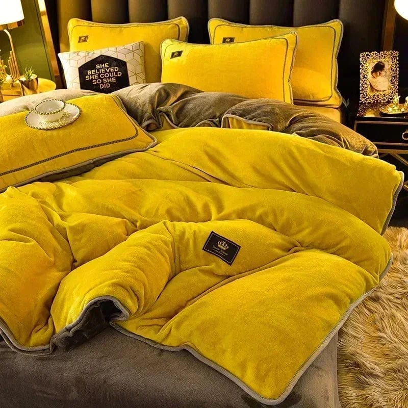 Luxury Milk Velvet Ultra - thick Warm Bedding Set for Winter Warmth Skin - friendly Duvet Cover Set King Antistatic Quilt Cover Sets - SHOWLU FASHION STORE