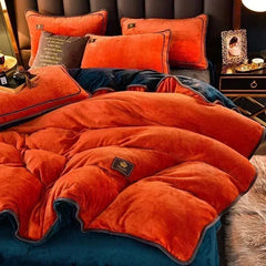 Luxury Milk Velvet Ultra - thick Warm Bedding Set for Winter Warmth Skin - friendly Duvet Cover Set King Antistatic Quilt Cover Sets - SHOWLU FASHION STORE