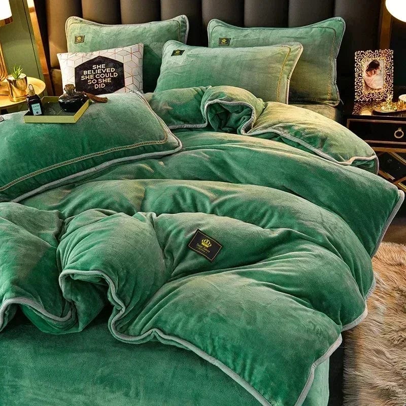 Luxury Milk Velvet Ultra - thick Warm Bedding Set for Winter Warmth Skin - friendly Duvet Cover Set King Antistatic Quilt Cover Sets - SHOWLU FASHION STORE