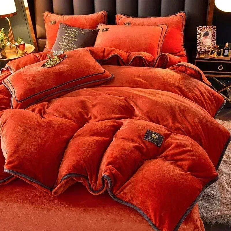 Luxury Milk Velvet Ultra - thick Warm Bedding Set for Winter Warmth Skin - friendly Duvet Cover Set King Antistatic Quilt Cover Sets - SHOWLU FASHION STORE