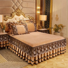 Luxury Quilted Bedding Super Soft Bedspreads Lace Bed Skirt Pillowcases Crystal Velvet Sheets for Girl King/Queen Size Bed Cover - SHOWLU FASHION STORE