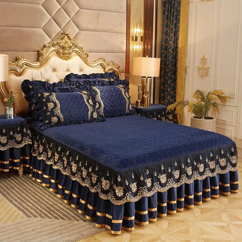 Luxury Quilted Bedding Super Soft Bedspreads Lace Bed Skirt Pillowcases Crystal Velvet Sheets for Girl King/Queen Size Bed Cover - SHOWLU FASHION STORE