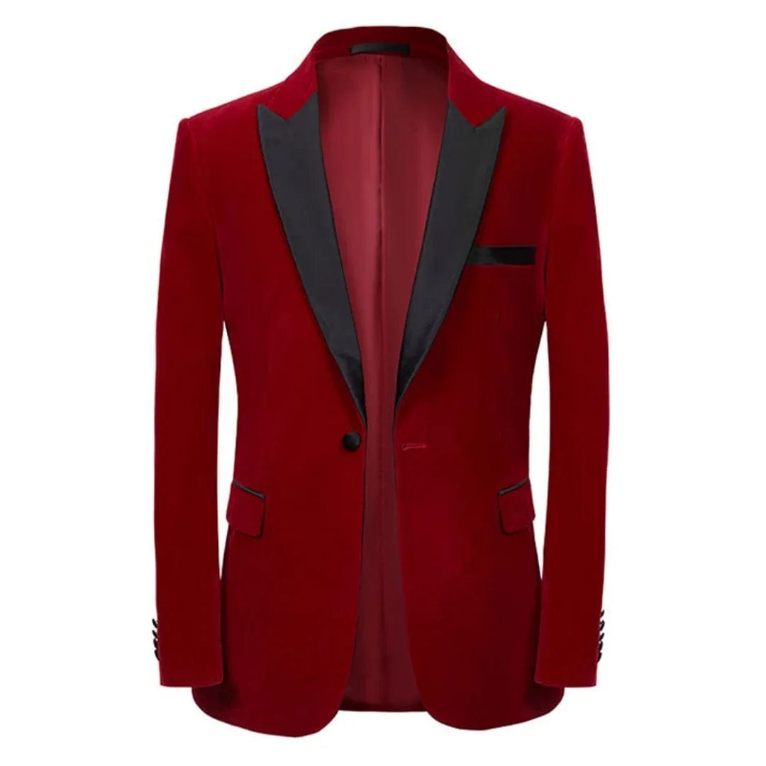 Luxury Red Velvet Dress Blazer Jacket Men One Button Peak Collar Tuxedo Suit Jacket Mens Wedding Groom Party Stage Costume Homme - SHOWLU FASHION STORE