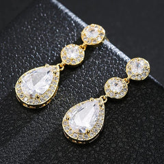Luxury Zircon Wedding Long Dangle Earrings with Round Water Drop Elegant CZ Earrings for Women Bridal Wedding Jewelry Dress - SHOWLU FASHION STORE