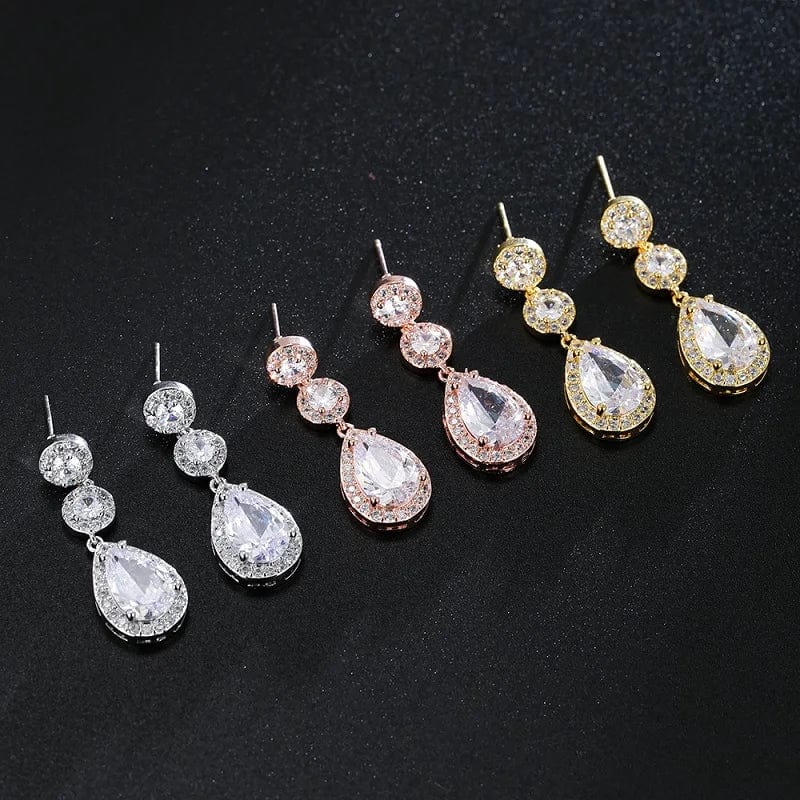 Luxury Zircon Wedding Long Dangle Earrings with Round Water Drop Elegant CZ Earrings for Women Bridal Wedding Jewelry Dress - SHOWLU FASHION STORE