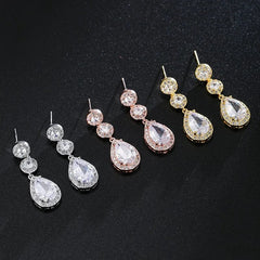 Luxury Zircon Wedding Long Dangle Earrings with Round Water Drop Elegant CZ Earrings for Women Bridal Wedding Jewelry Dress - SHOWLU FASHION STORE