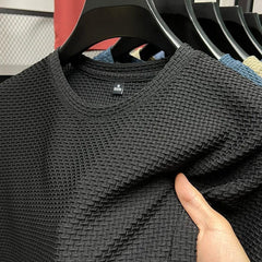 M - 5XL Summer New Men's Round Neck Short Sleeved T-shirt Wrinkle Resistant And Breathable Top Texture Fabric Leisure Versatile - SHOWLU FASHION STORE