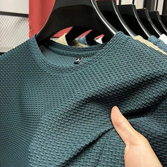 M - 5XL Summer New Men's Round Neck Short Sleeved T-shirt Wrinkle Resistant And Breathable Top Texture Fabric Leisure Versatile - SHOWLU FASHION STORE