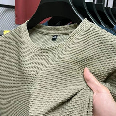 M - 5XL Summer New Men's Round Neck Short Sleeved T-shirt Wrinkle Resistant And Breathable Top Texture Fabric Leisure Versatile - SHOWLU FASHION STORE