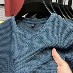 M - 5XL Summer New Men's Round Neck Short Sleeved T-shirt Wrinkle Resistant And Breathable Top Texture Fabric Leisure Versatile - SHOWLU FASHION STORE