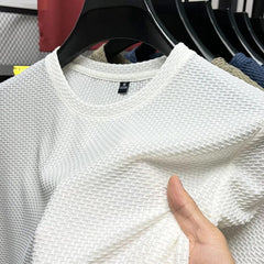 M - 5XL Summer New Men's Round Neck Short Sleeved T-shirt Wrinkle Resistant And Breathable Top Texture Fabric Leisure Versatile - SHOWLU FASHION STORE
