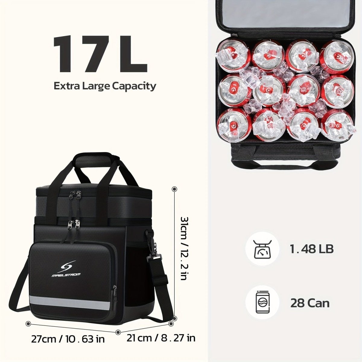 Maelstrom Insulated 17L Lunch Bag Women/Men, Lunch Box for Men, Leakproof Lunch Cooler Bag, Lunch Tote Bag - SHOWLU FASHION STORE