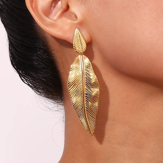 MamacitaSlay Elegant Beach Leaves Drop 316L Stainless Steel Earrings For Women 2024 Trending Luxury Quality Jewelry Wholesale - SHOWLU FASHION STORE