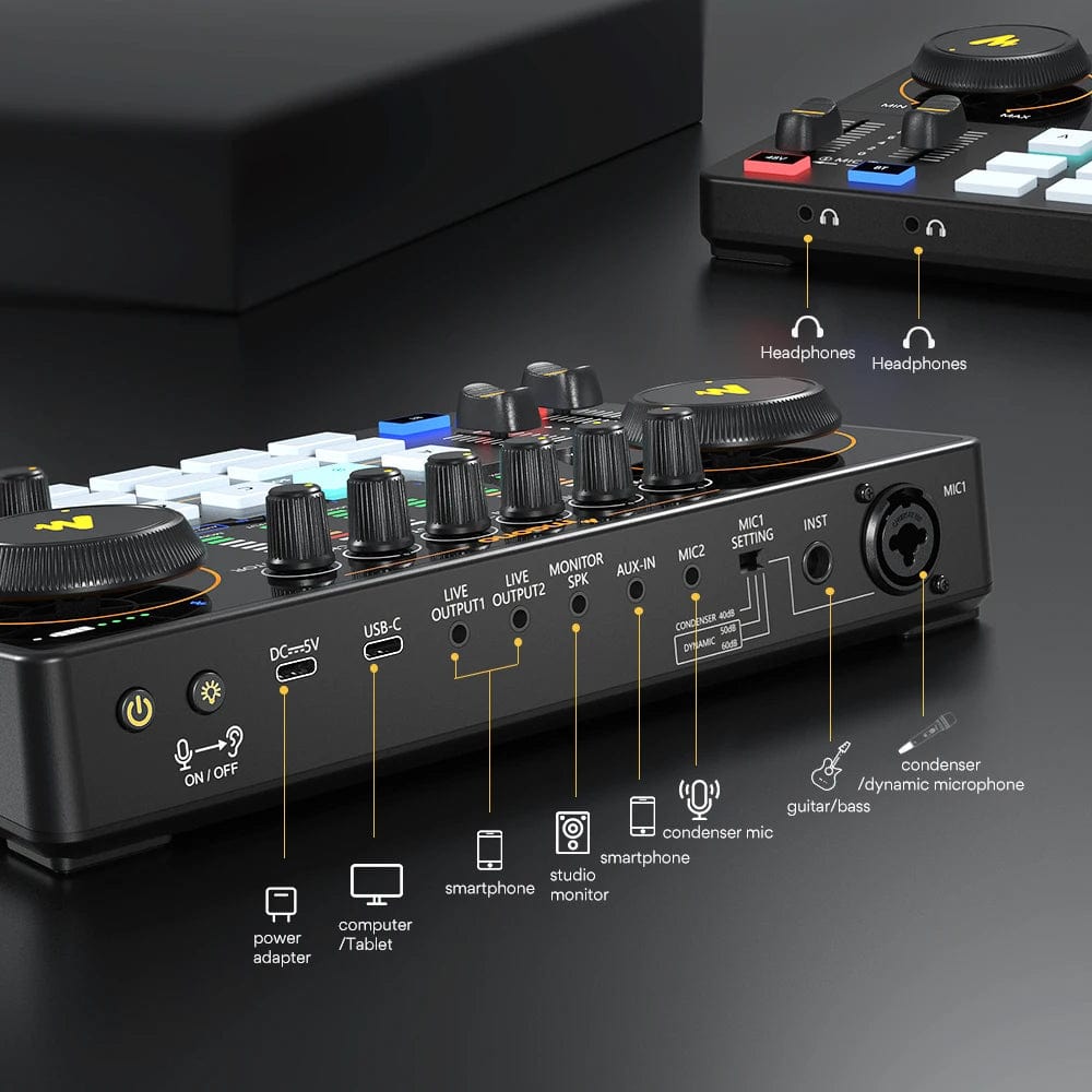 Maono AME2 Audio Interface Sound Card DJ Mixer All in One Portable Podcast Studio for Recording,Live Streaming,Youtube,Guitar,PC - SHOWLU FASHION STORE