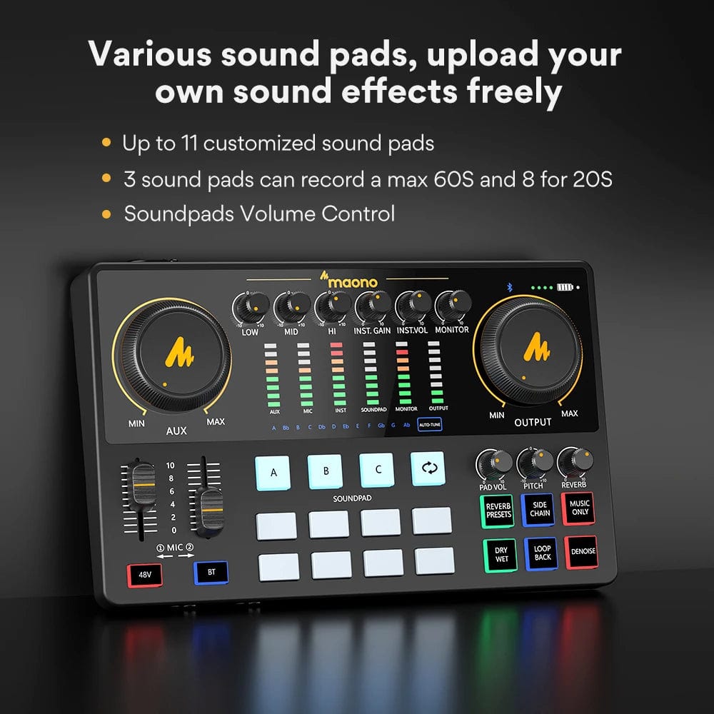 Maono AME2 Audio Interface Sound Card DJ Mixer All in One Portable Podcast Studio for Recording,Live Streaming,Youtube,Guitar,PC - SHOWLU FASHION STORE