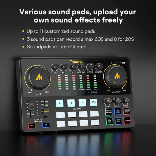 Maono AME2 Audio Interface Sound Card DJ Mixer All in One Portable Podcast Studio for Recording,Live Streaming,Youtube,Guitar,PC - SHOWLU FASHION STORE