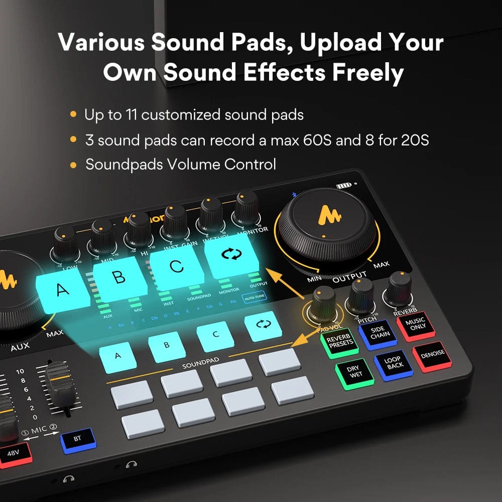 Maono AME2 Audio Interface Sound Card DJ Mixer All in One Portable Podcast Studio for Recording,Live Streaming,Youtube,Guitar,PC - SHOWLU FASHION STORE