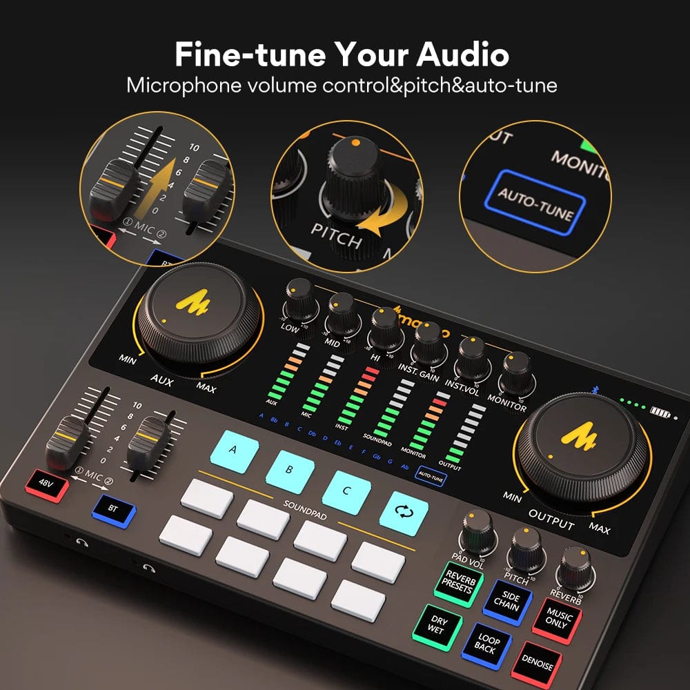 Maono AME2 Audio Interface Sound Card DJ Mixer All in One Portable Podcast Studio for Recording,Live Streaming,Youtube,Guitar,PC - SHOWLU FASHION STORE