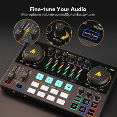 Maono AME2 Audio Interface Sound Card DJ Mixer All in One Portable Podcast Studio for Recording,Live Streaming,Youtube,Guitar,PC - SHOWLU FASHION STORE