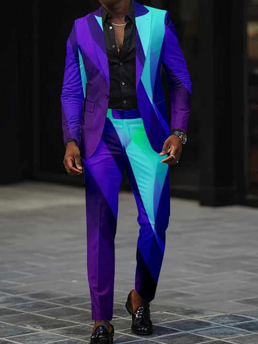 Men And Women Slim Fit Nightclub Style Suits, Fashion Western - style Clothes Party Digital Printed Shirts And Long Pants Set For Men - SHOWLU FASHION STORE