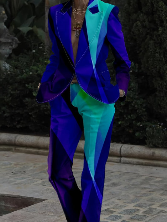Men And Women Slim Fit Nightclub Style Suits, Fashion Western - style Clothes Party Digital Printed Shirts And Long Pants Set For Men - SHOWLU FASHION STORE