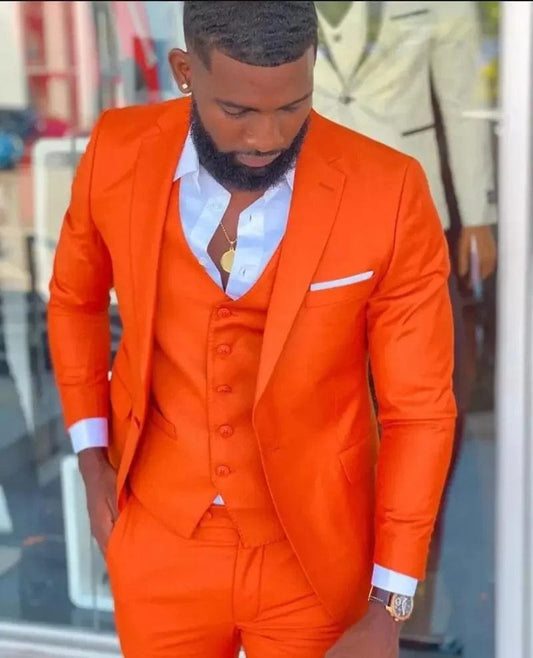 Men Suits & Blazers Bright Orange Notch Lapel Men Costume Homme Wedding Dress Tuxedos Terno Masculino Slim Fit Groom Prom Pa - SHOWLU FASHION STORE