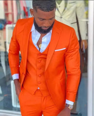 Men Suits & Blazers Bright Orange Notch Lapel Men Costume Homme Wedding Dress Tuxedos Terno Masculino Slim Fit Groom Prom Pa - SHOWLU FASHION STORE
