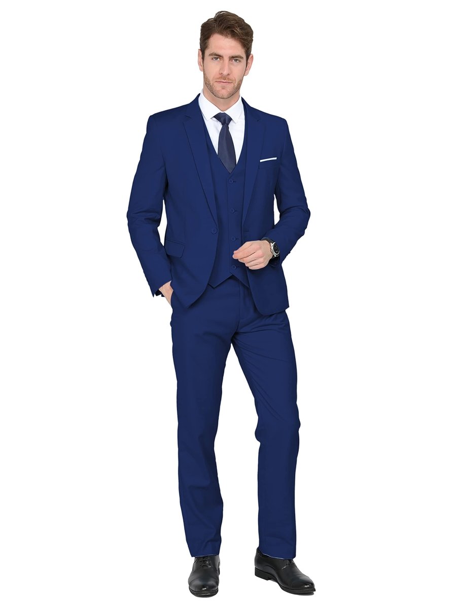 Men's 3 Pieces Suit Elegant Solid One Button Slim Fit Single Breasted Party Blazer Vest Pants Set. Black - SHOWLU FASHION STORE