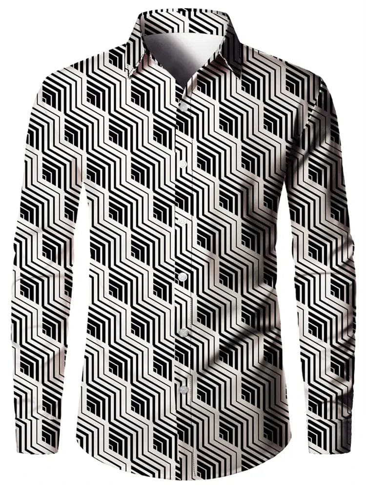 Men's 3D Textured Printed Casual Shirt Buttoned Long Sleeve Autumn Versatile Lapel Luxury Fashion Long Sleeve Shirt Party Dresse - SHOWLU FASHION STORE