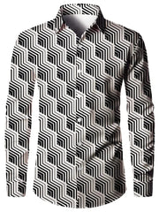 Men's 3D Textured Printed Casual Shirt Buttoned Long Sleeve Autumn Versatile Lapel Luxury Fashion Long Sleeve Shirt Party Dresse - SHOWLU FASHION STORE