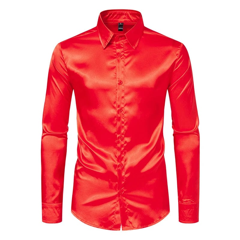 Men's Black Satin Luxury Dress Shirts Fashion Silk Smooth Tuxedo Shirt Solid Wedding Party Prom Casual Shirt Business Office - SHOWLU FASHION STORE