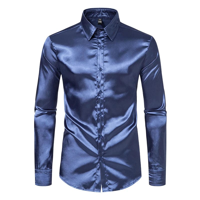 Men's Black Satin Luxury Dress Shirts Fashion Silk Smooth Tuxedo Shirt Solid Wedding Party Prom Casual Shirt Business Office - SHOWLU FASHION STORE